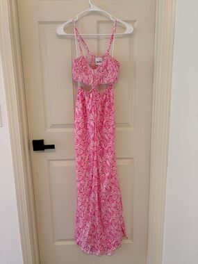 Sky to Moon Pink Leaf-Print Cutout Maxi Dress